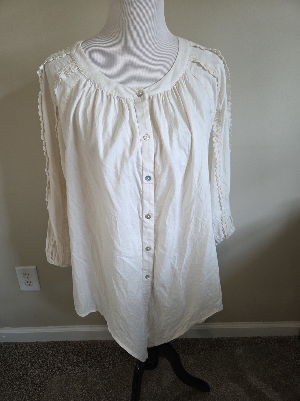 J. Jill Cream Button-Front Peasant Blouse - Picture 7 of 13
